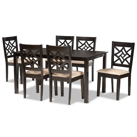 Baxton Studio Nicolette Modern and Contemporary Sand Fabric and Dark Brown Finished Wood 7-Piece Dining Set 176-11386-10519-Zoro